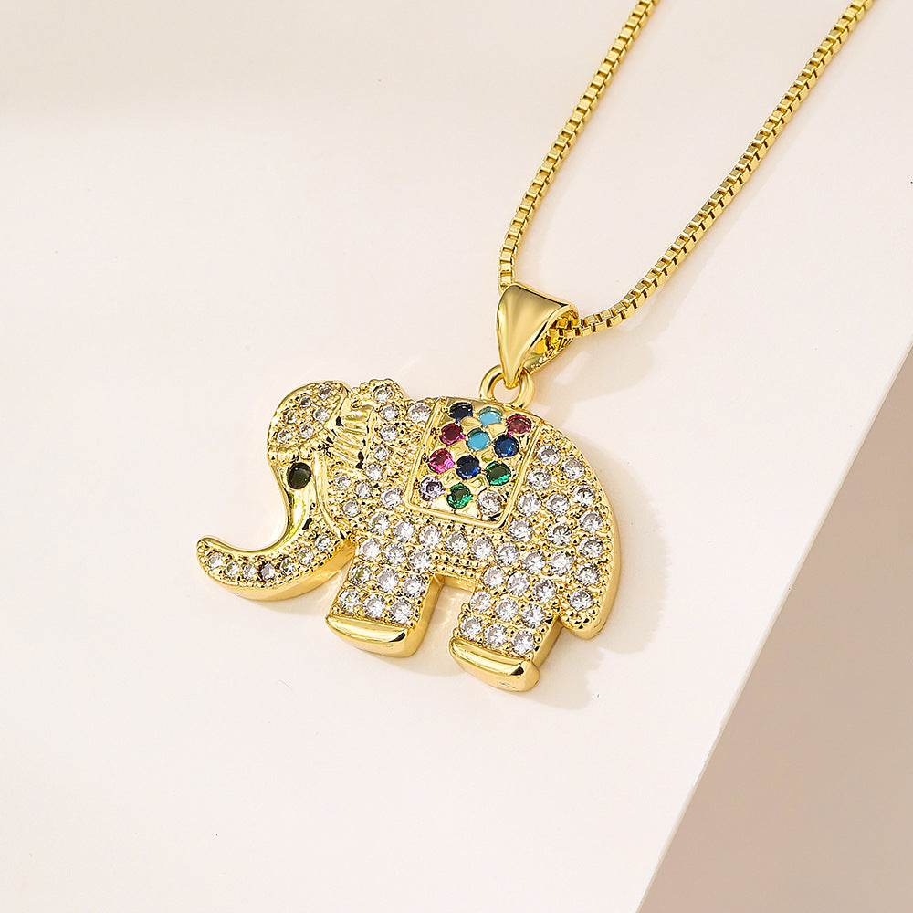 Wholesale Gold Plated Zircon Elephant Copper Necklaces